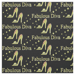 GOLD DIVA AND SHOE QUEEN FASHIONISTA FABRIC