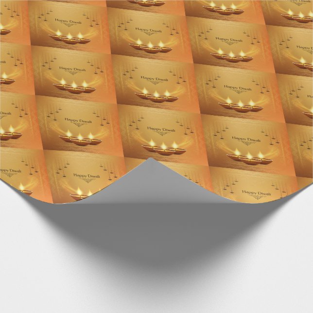 Gold Diwali with Diya  Wrapping Paper (Corner)