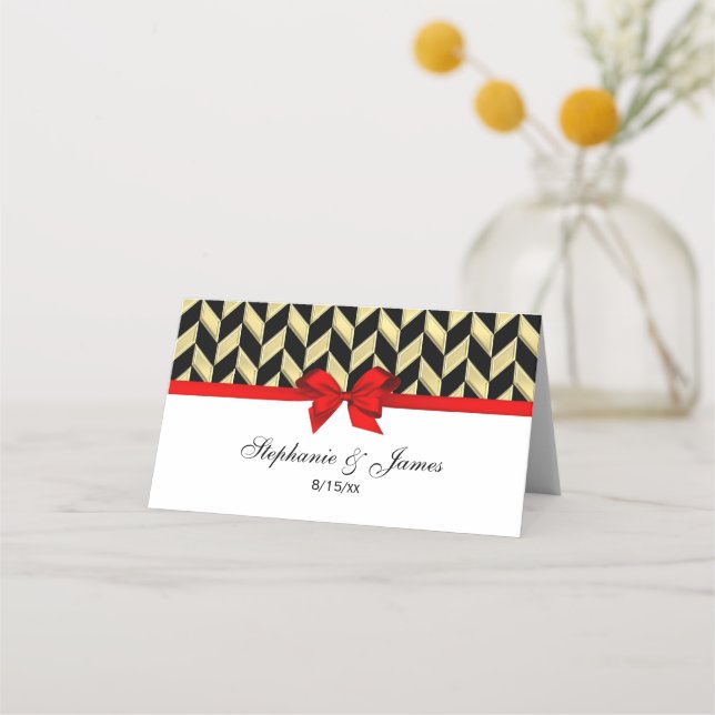 Gold DIY Herringbone DIY Bow Colour Escort Card (Front)
