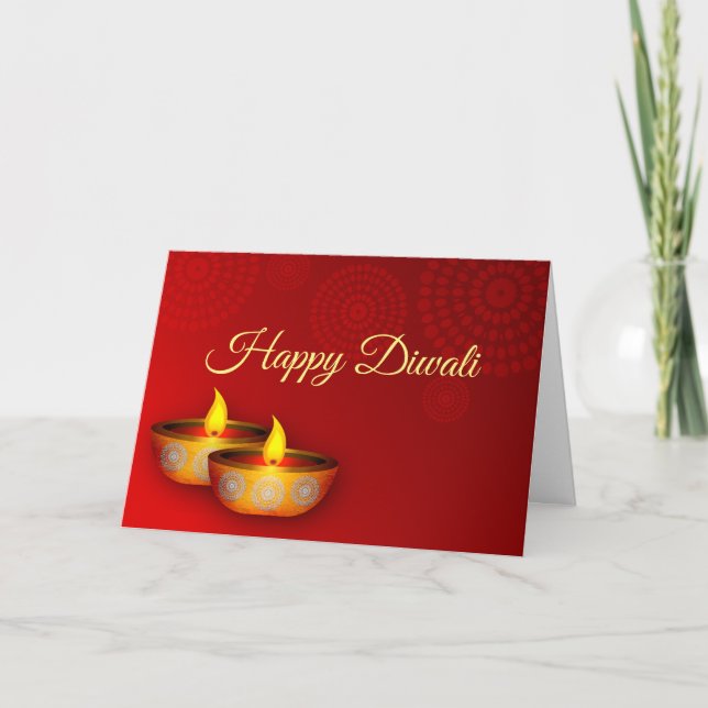 Gold Diyas on Red Card (Front)