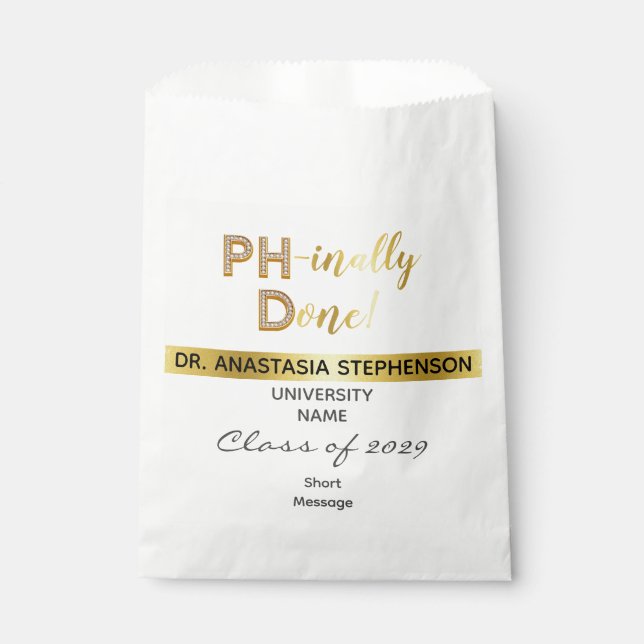 Gold Doctorate PhD Graduation Ceremony Party Favour Bags (Front)