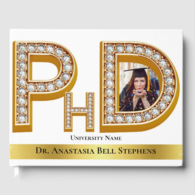 Gold Doctorate PhD Graduation Ceremony Party Photo Guest Book (Front)