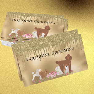 Gold Dog Grooming Glitter Pet Services Business Card