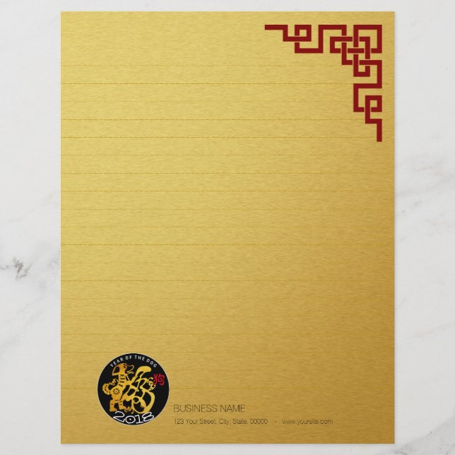 Gold Dog Papercut Chinese New Year 2018 Letterhead (Front)