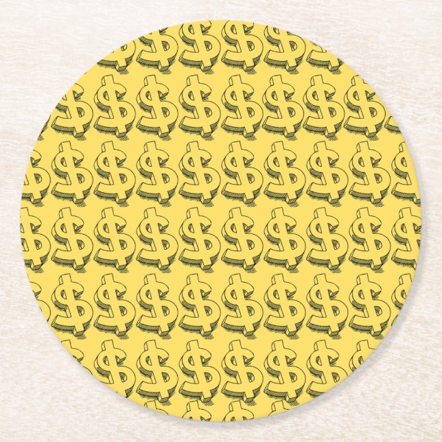gold dolar round paper coaster (Front)