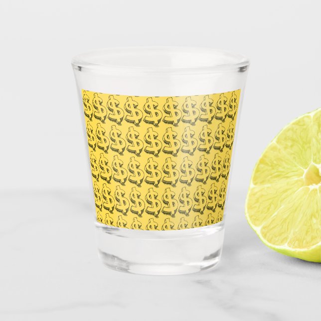 gold dolar shot glass (Front)