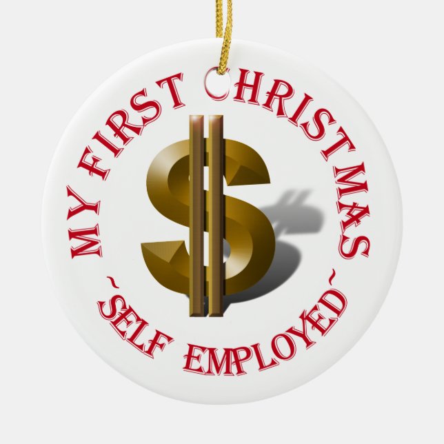 Gold Dollar Sign Ceramic Tree Decoration (Front)