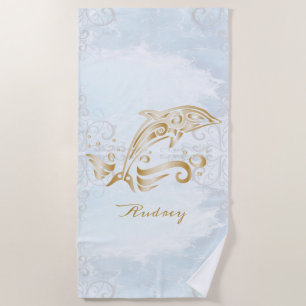 Gold Dolphin Personalised Beach Towel