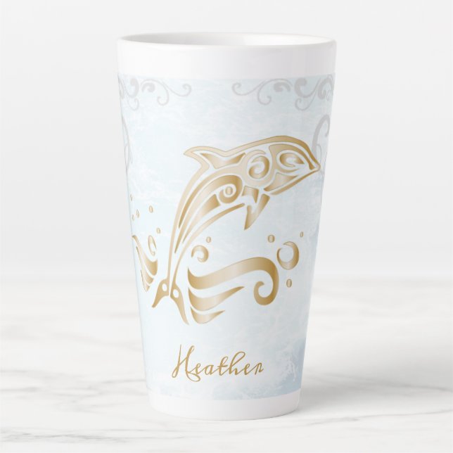 Gold Dolphin Personalised Latte Mug (Front)