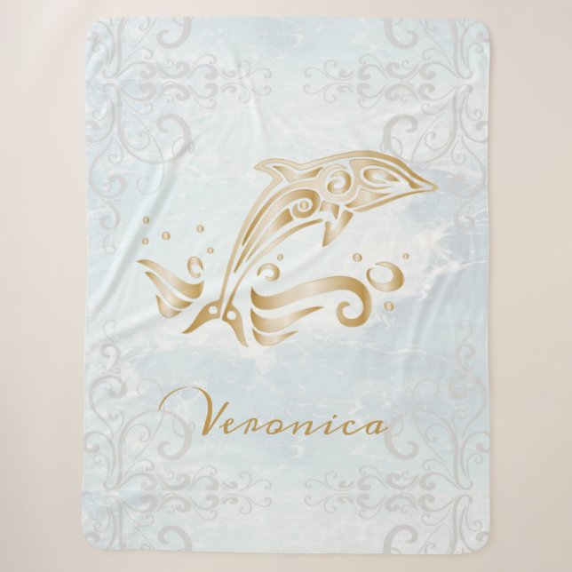 Gold Dolphin Personalised Sherpa Blanket (Front)