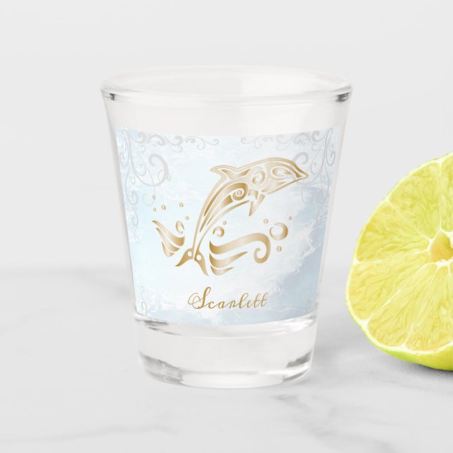 Gold Dolphin Personalised Shot Glass (Front)