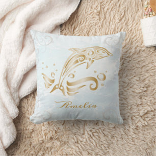 Gold Dolphin Personalised Throw Pillow