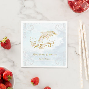 Gold Dolphin Wedding Napkin