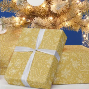 Gold Doodle Christmas Sleigh Pattern Wrapping Paper