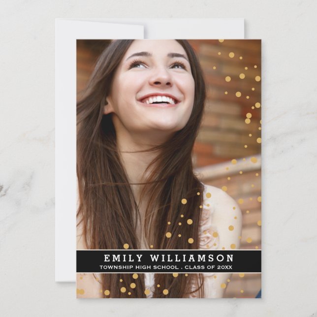Gold Dot Glam Photo Graduation Party Invitation (Front)