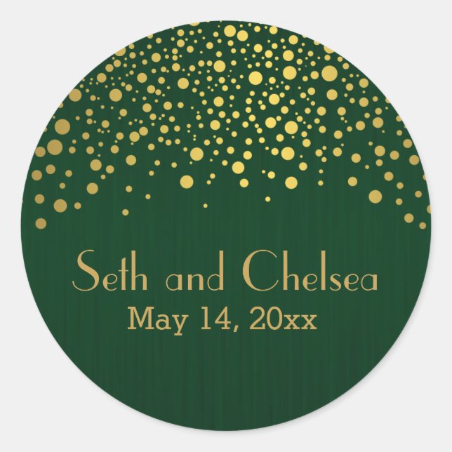 Gold Dots and Dark Green | Personalise Classic Round Sticker (Front)