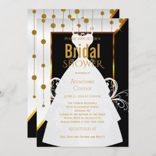 Gold Dots, Black and White Bridal Invitation