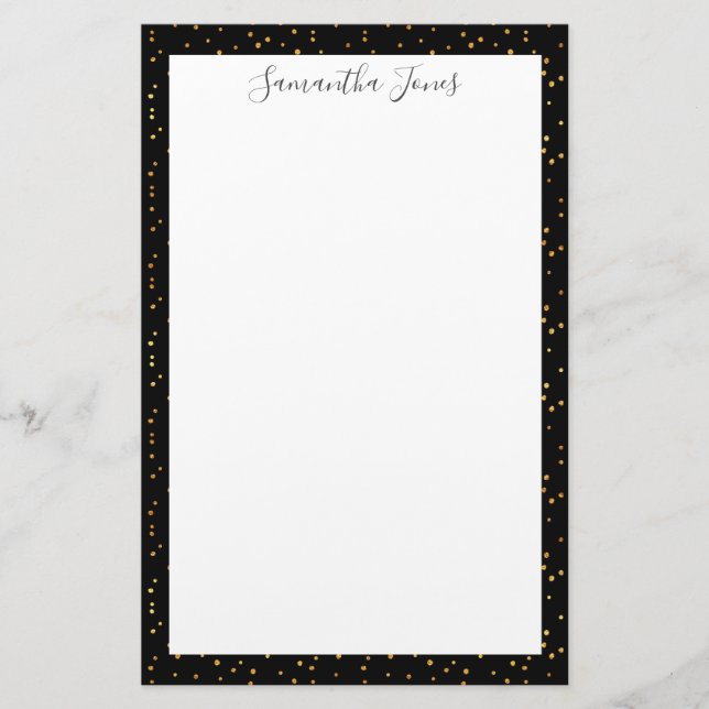 Gold Dots Black Pattern Metallic | Personalised Stationery (Front)