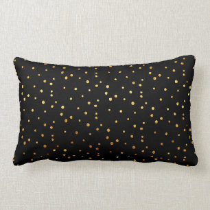 Gold Dots Confetti Faux Foil Metallic Dot Black Lumbar Cushion