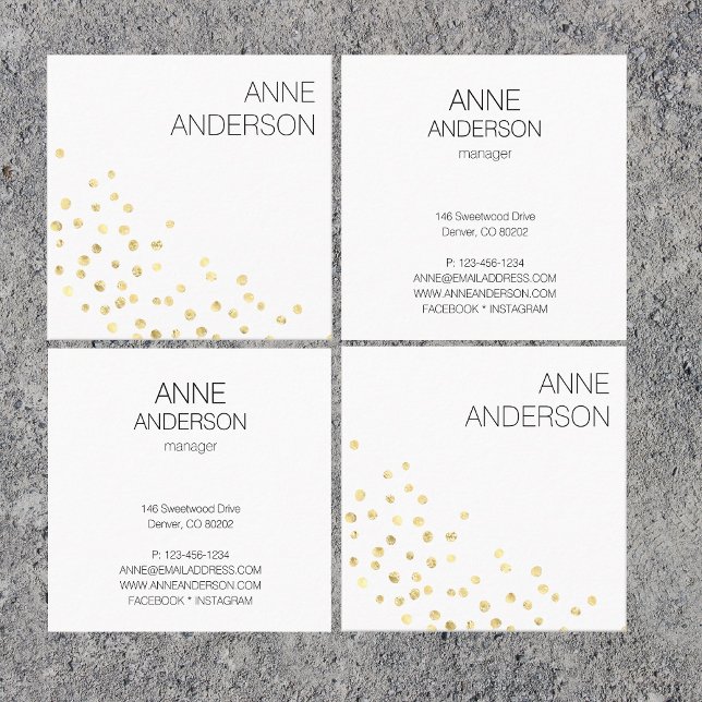 Gold Dots Confetti Simple Minimal White  Square Business Card (Creator Uploaded)
