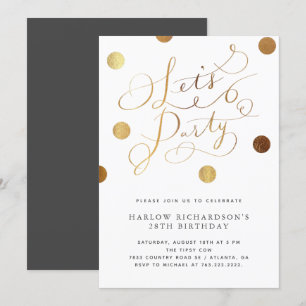 Gold Dots Let's Party Adult Birthday Invitation
