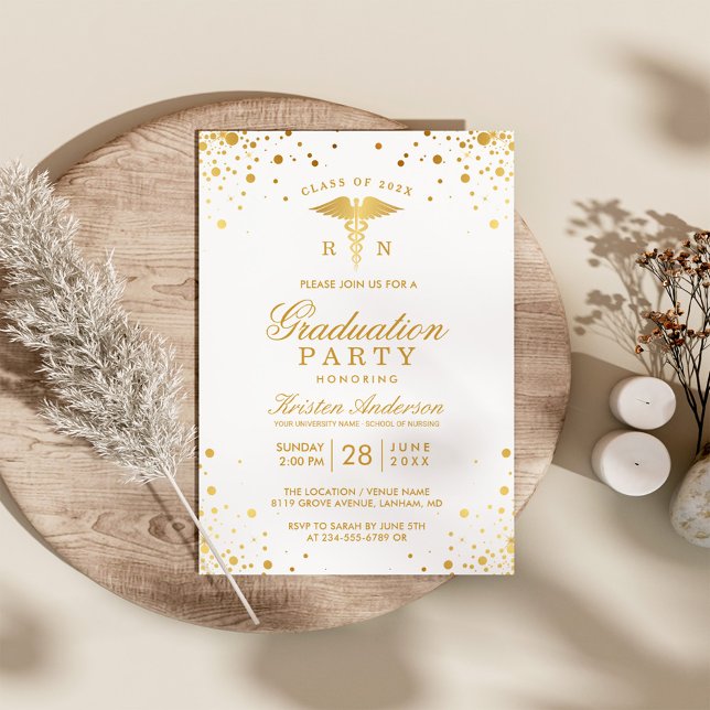 Gold Dots Medical Nursing School Graduation Party Invitation (Creator Uploaded)