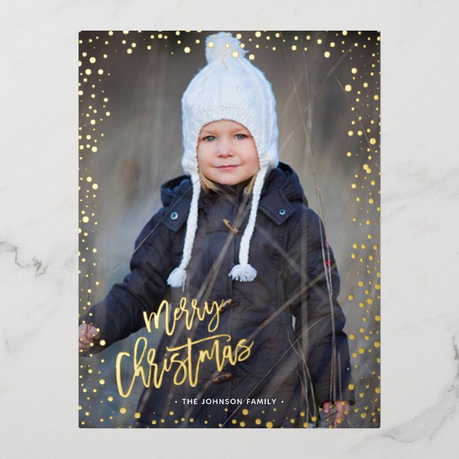 Gold dots merry christmas real Foil  Foil Holiday Postcard (Front)