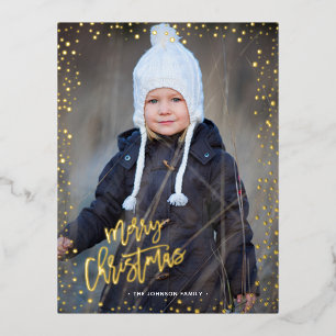 Gold dots merry christmas real Foil Holiday Postcard