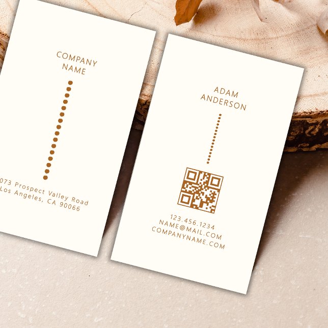 Gold Dots Minimalist Simple Qr Code Cream  Business Card (Creator Uploaded)