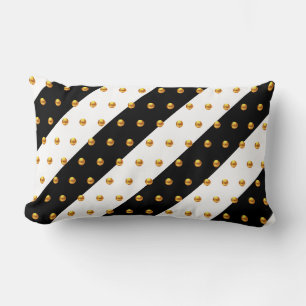 Gold Dots on Black & White Striped Lumbar Cushion