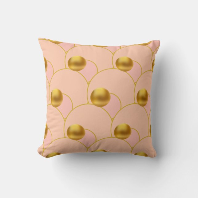 Gold Dots on Pink Circles Cushion (Front)