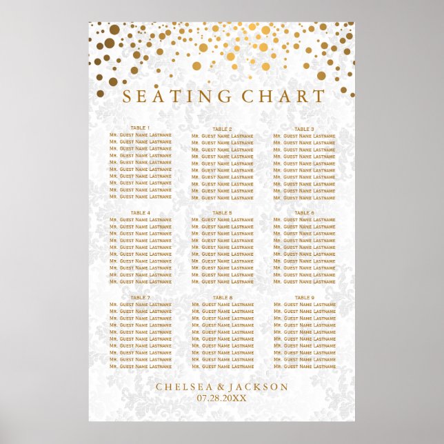 Gold Dots on Texture Damask - 9 Seating Chart (Front)