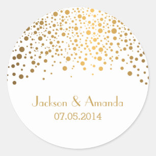 Gold Dots on White Personalise Classic Round Sticker