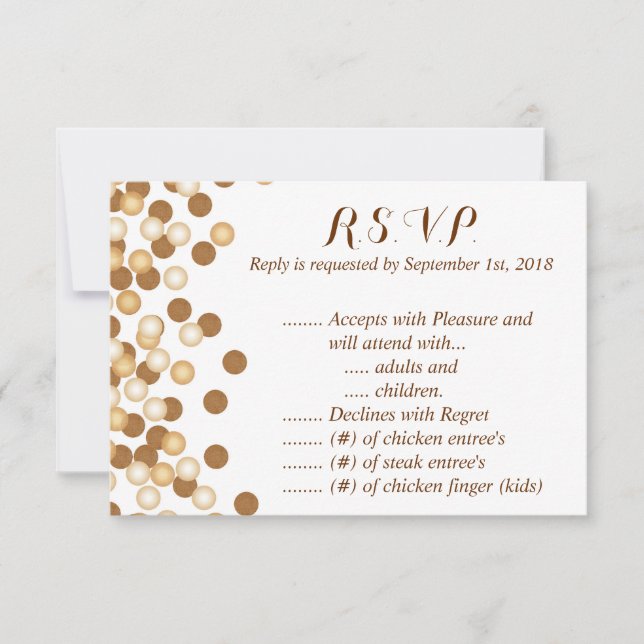 Gold Dots on White Stardust R.S.V.P. RSVP Card (Front)