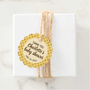 Gold dots on yellow baby shower thank you favour tags