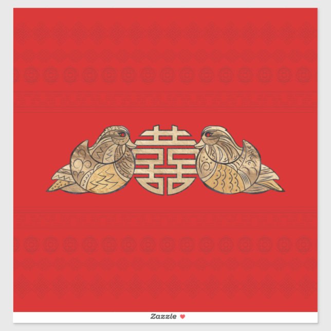Gold Double Happiness Symbol with Mandarin Ducks (Sheet)