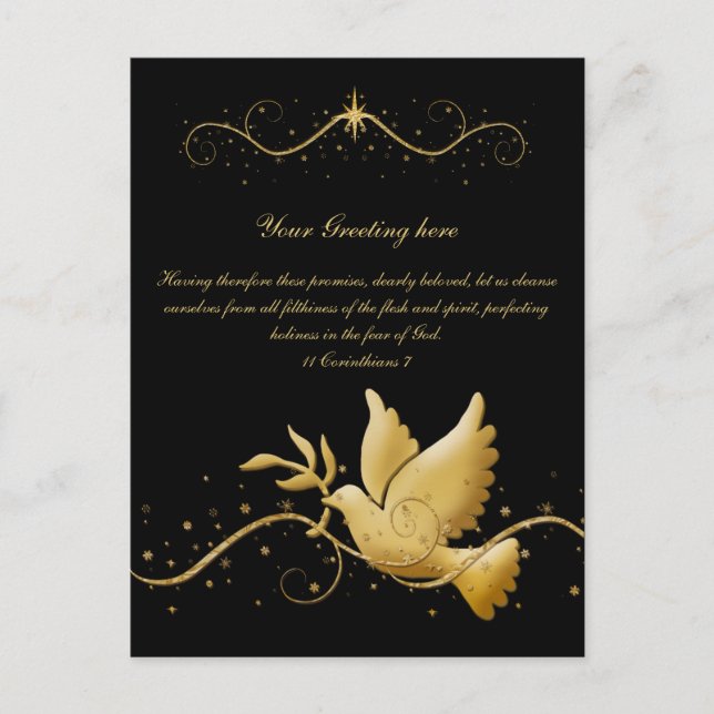 Gold dove of peace bible verse christian greeting postcard (Front)