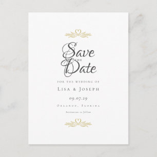 Gold Doves and Heart Elegant Script Save the Date Announcement Postcard