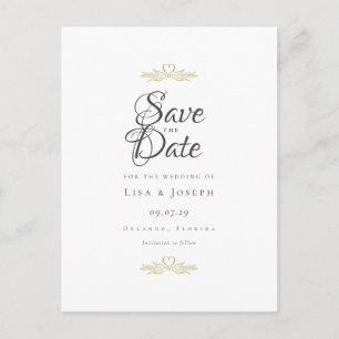 Gold Doves and Heart Elegant Script Save the Date Postcard