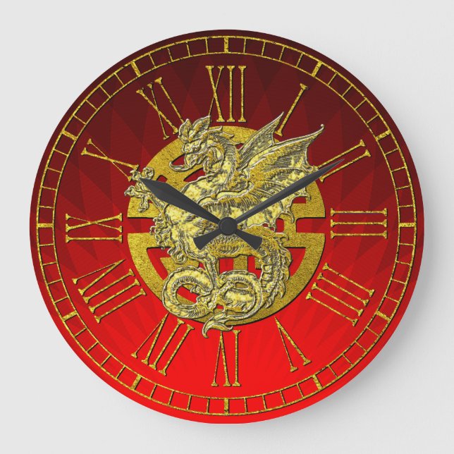 Gold Dragon Chinese Symbol Prosperity Large Clock (Front)
