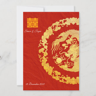 Gold dragon classic double happiness wedding RSVP Card