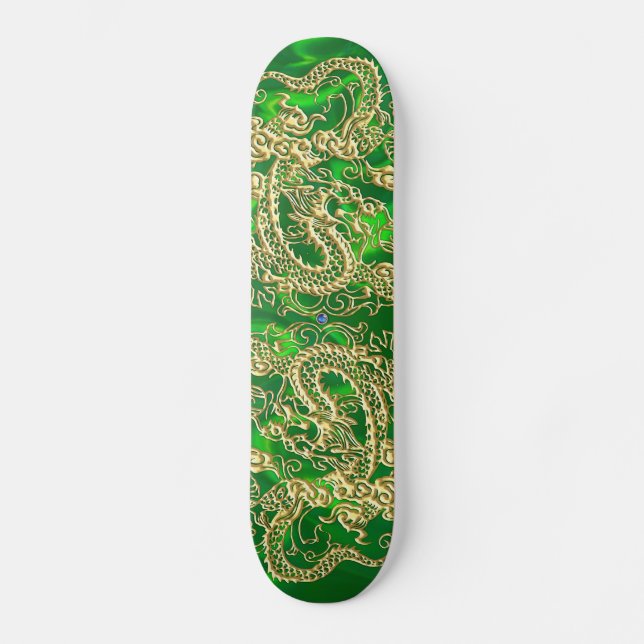 Gold Dragon Green Satin Lush Skateboard (Front)