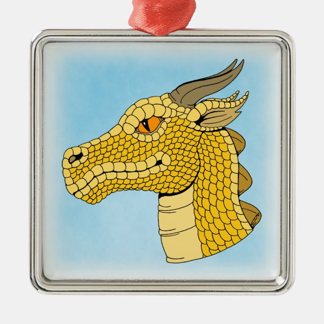 Gold Dragon Head in Profile Metal Tree Decoration (Front)