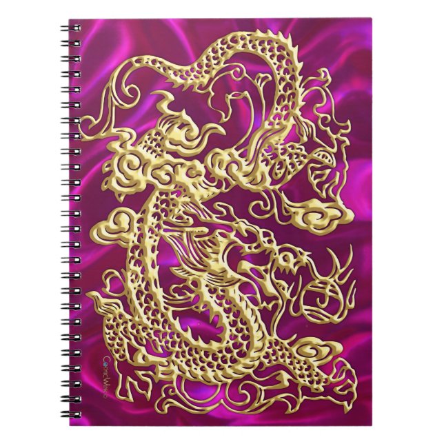 Gold Dragon Magenta Satin Lush Gold Notebook (Front)