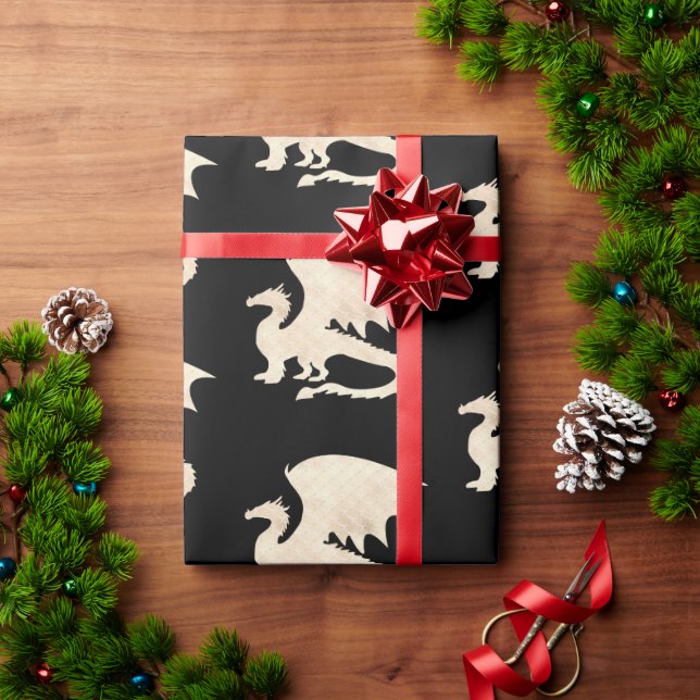 Gold Dragon on Black Wrapping Paper (Holiday Gift)
