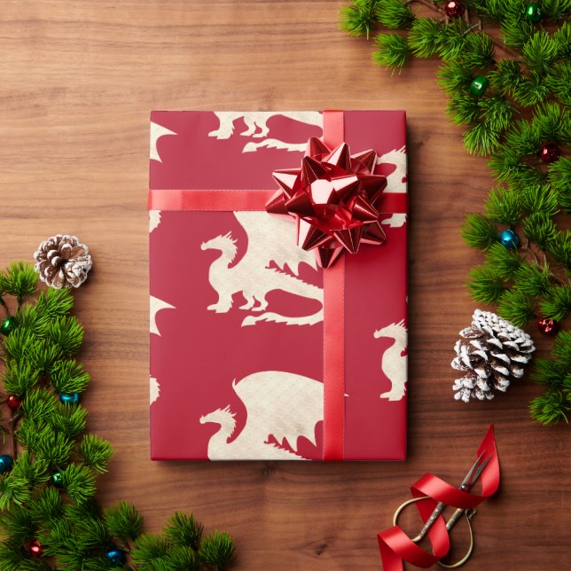 Gold Dragon on Dark Red Wrapping Paper (Holiday Gift)