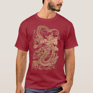 Gold Dragon on Leather Print T-Shirt