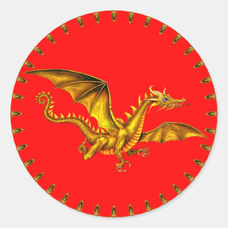 gold dragon on red classic round sticker