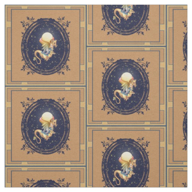 Gold Dragon Rider Faery Pixel Art Fabric (Swatch)