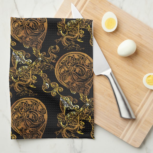 Gold Dragon Tea Towel (Quarter Fold)